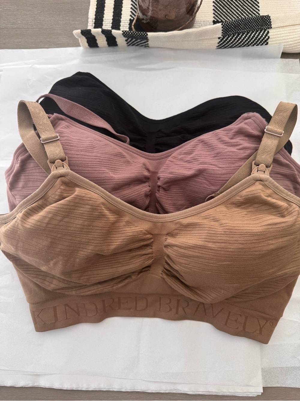 Kindred Bravely Busty Medium Nursing AND Pumping Bras lot of 3 black, tan, rose